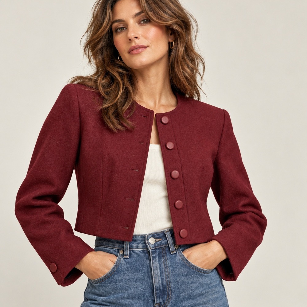 Vintage 80s Pendleton Burgundy Wine Wool Cropped Jacket S USA Tailored